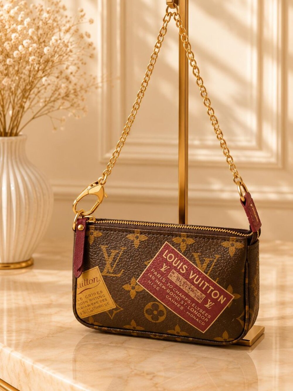 Authentic Louis Vuitton Mini Pochette Accessoires Monogram Chain Shoulder Bag